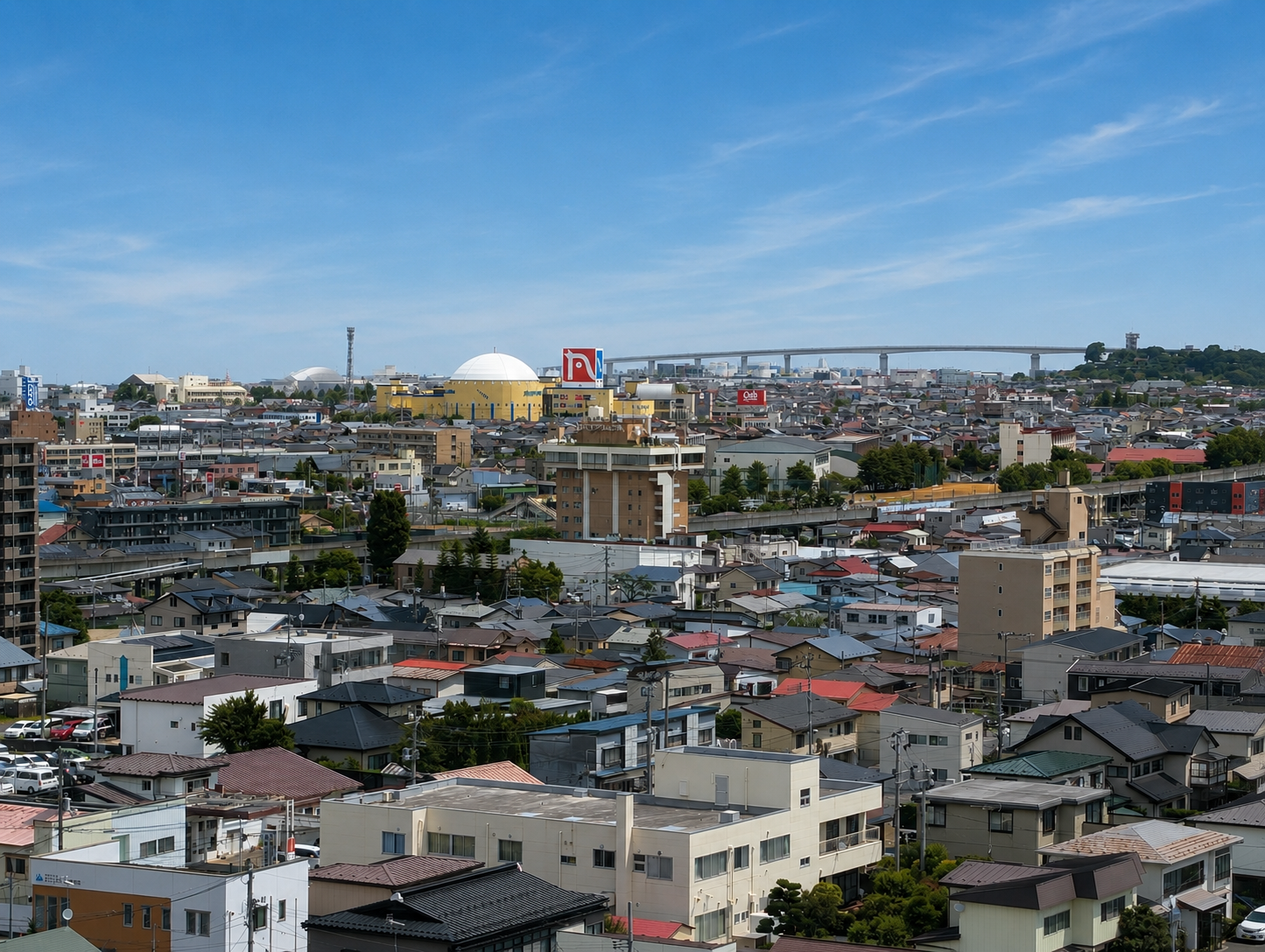 青空の下に広がる八戸市の街並み